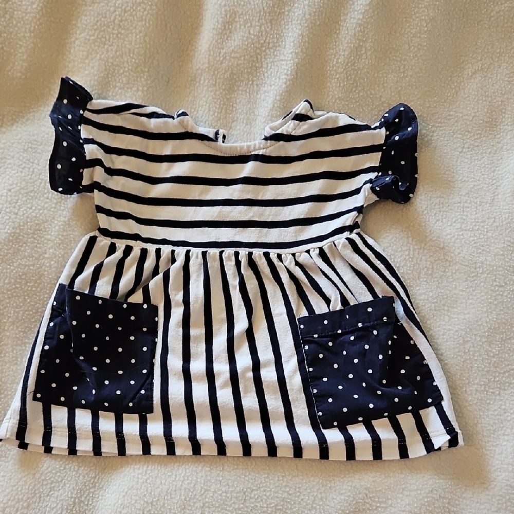 Baby GAP Striped and Polka Dot Dress - Navy and White